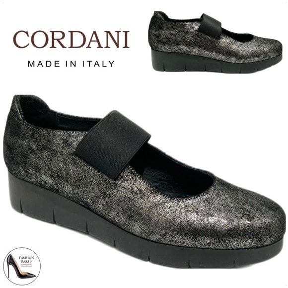 Cordani Metallic Black Pewter Leather Mary Janes Platform Shoes Suede Loafers 39 - Picture 1 of 7